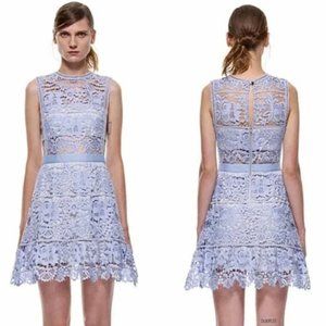 Blue Lace Pattern Mini Dress, Size S